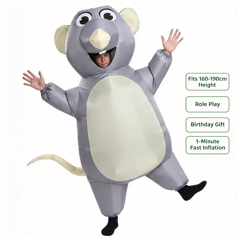 Party Games For Adults And Kids - Kostum Tikus Abu-abu Tiup untuk Dewasa
